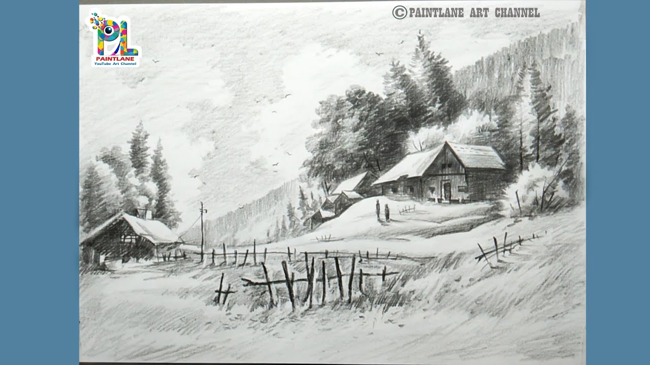Mountain landscape drawing and shading with pencil step by step || How to draw hill landscape