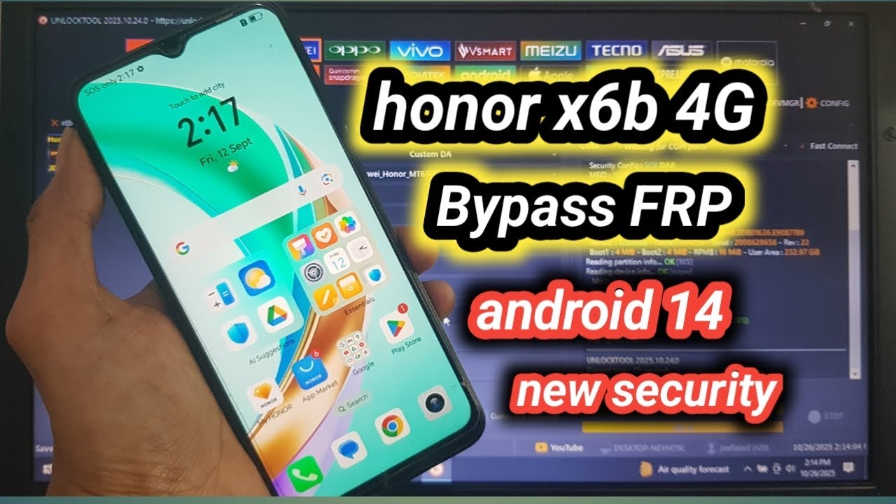 Honor X6b 4G (JDY-LX2) frp Google account bypass Android 14 New Security one Click by Unlocktool