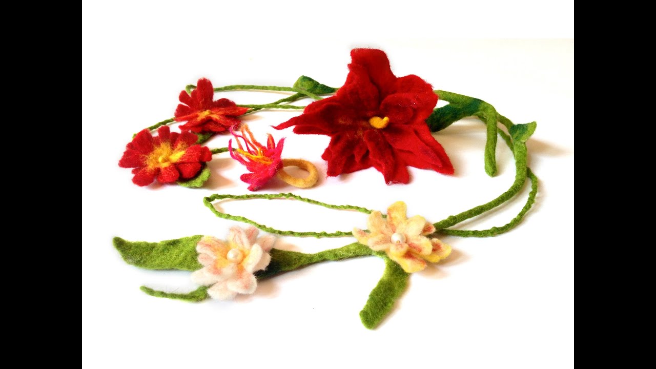 Filzanleitung für nassgefilzten Filzblumen-Schmuck, Filzblüten & Ranken aus Filzwolle / Felt Flowers
