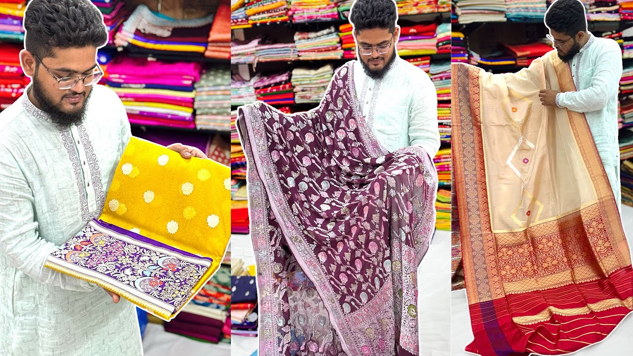 100% LUXURIOUS & AUTHENTIC BANARASI SILK SAREE / SAREE WHOLESALE MARKET BANARAS MARKET GURU