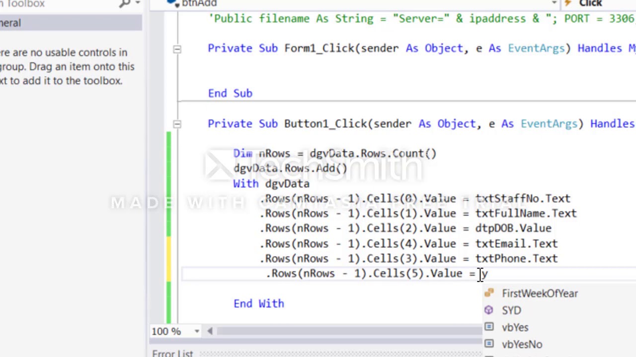 6 VB .NET Adding Data to Datagrid Control VB .NET