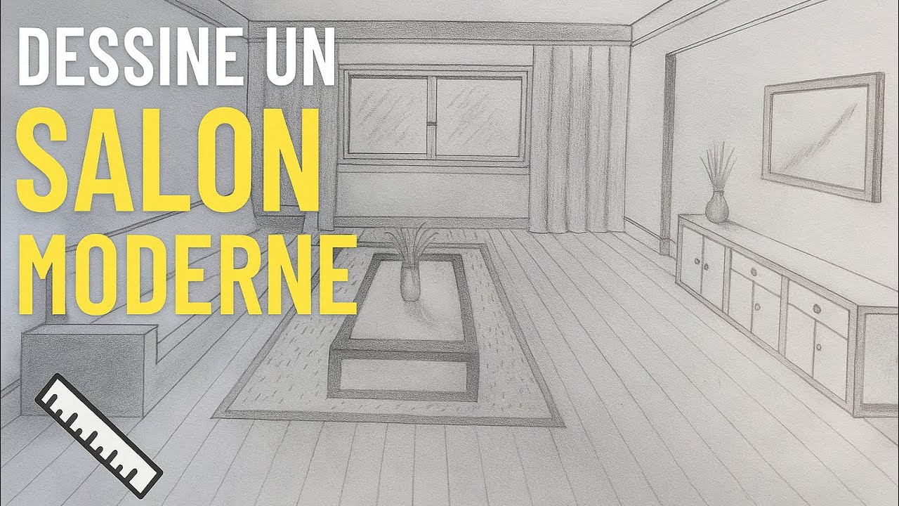Dessin d’un salon en perspective 1 point de fuite ( drawing room one point perspective)