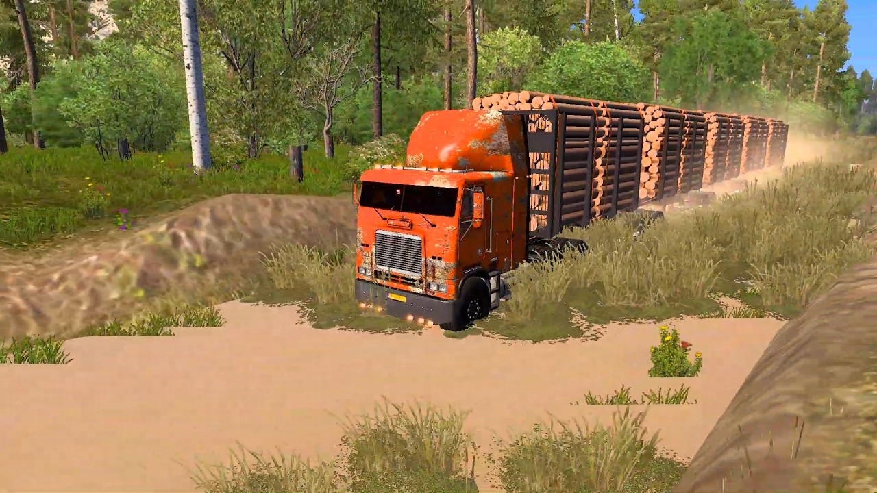 Truck: Freightliner_FLB. Trailer: Forestal AM29. Carga: Troncos - ETS 2 2026 02 16 23 51 29