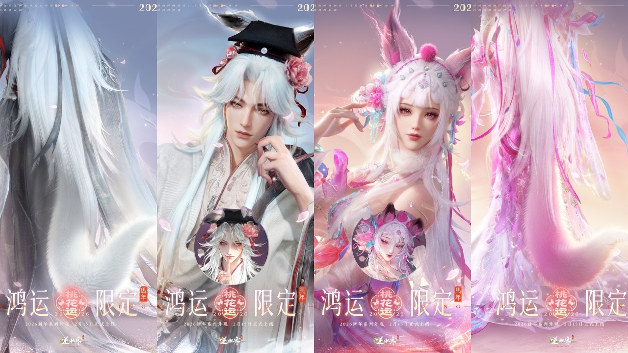 摸摸狐貍尾，萬事皆順遂！逆水寒陸服桃花運主題時裝【墨書癡狐芊華丹狐】，即將上線！#逆水寒手遊 #逆水寒鴻運年