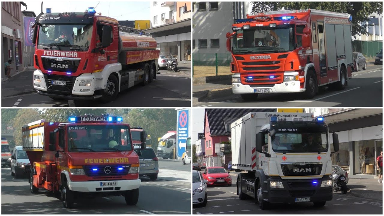 [Flächenbrand löst Großalarm aus - 9 Häuser im Vollbrand] Einsatzfahrten FW, THW und HiOrg's aus NRW