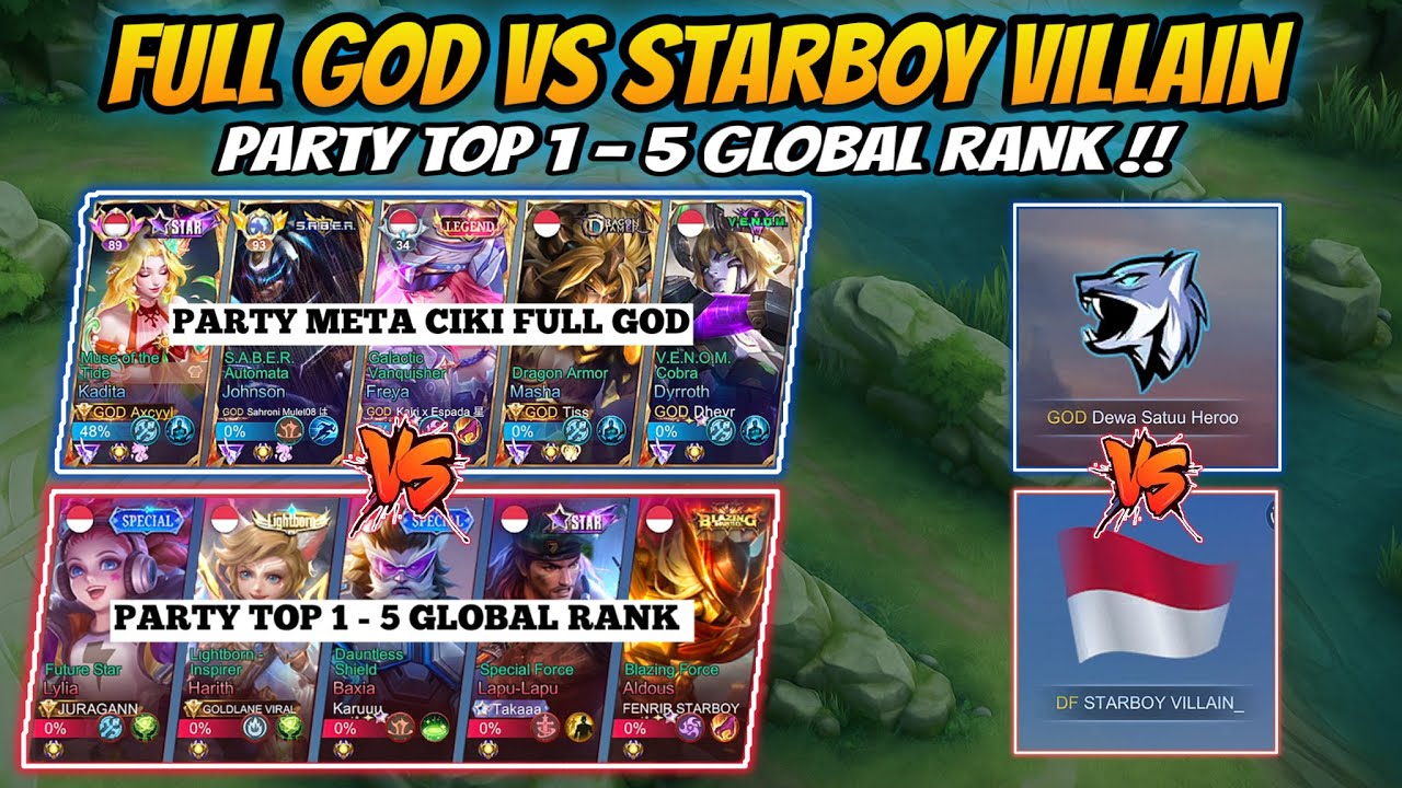 Nabrak Party Top 1 Global Rank !! Meta Ciki Full GOD Vs Full Squad Starboy Villain 🔥