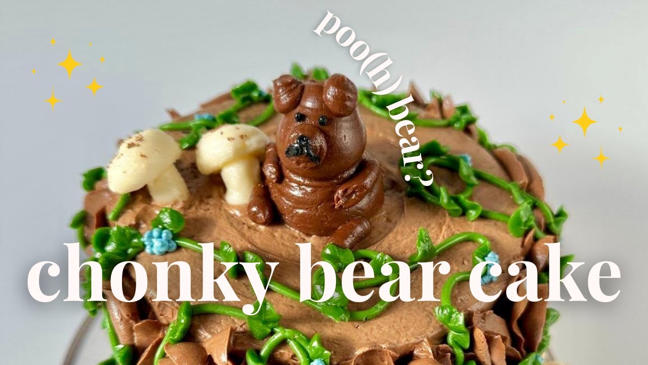 Making My First Buttercream Bear Cake | Tree Stump + Mushrooms