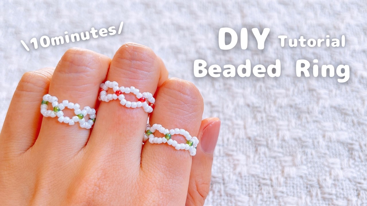 【10分で完成】丸小ビーズで作る💍簡単ビーズリングの作り方 |  DIY Seed Beads Ring Tutorial