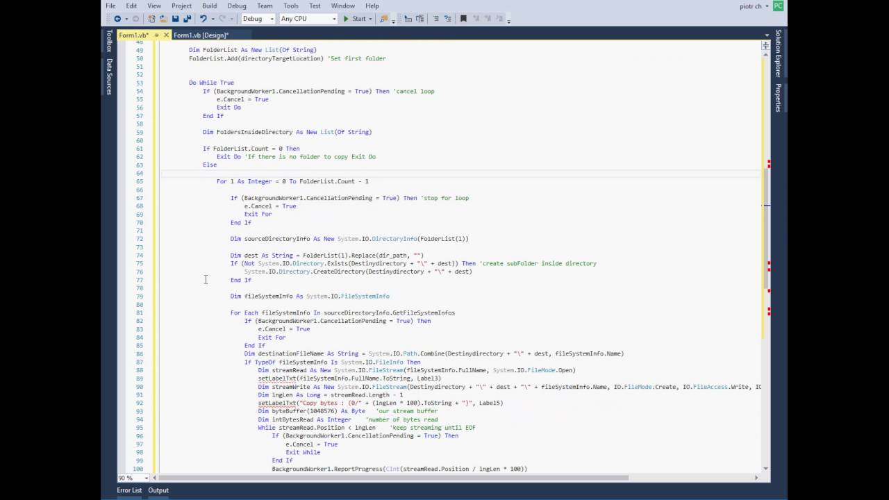 Copy directory with ProgressBar and BackgroundWorker vb.net tutorial