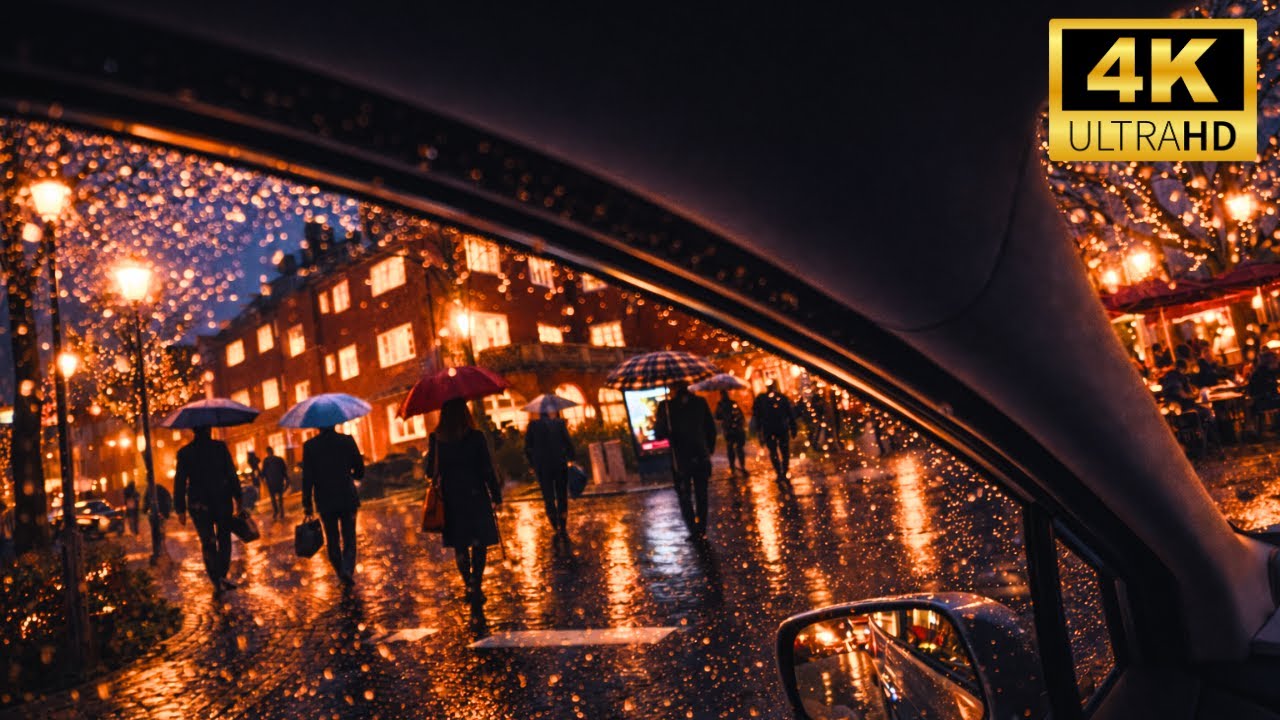 POV - Walk And Drive Through Aachen Rainy Night | Calm City Sounds In 4K