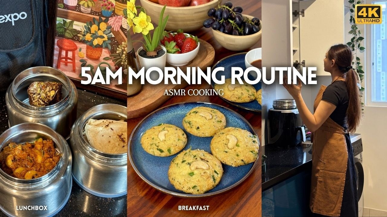 5 AM - 9 PM Routine ⛅ Aesthetic ASMR Cooking & Husband’s Lunch Box | Full Day Silent Vlog