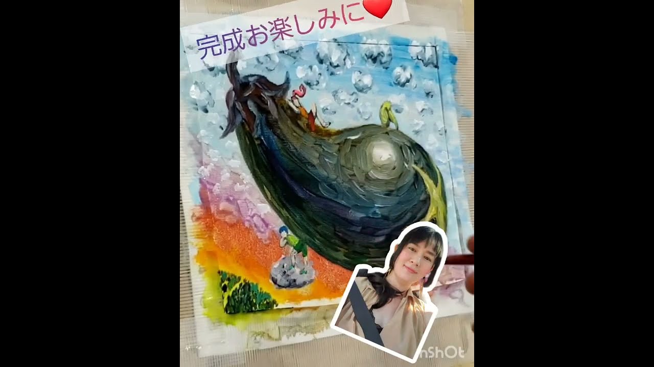 【制作〜額装｜ナレーション付き】🍆空に浮かぶナス🎨小さな油彩画｜秋の夕焼けとセキセイインコ🐥｜奥津香里命（オクツカオリノミコト）Small Oil Painting Series