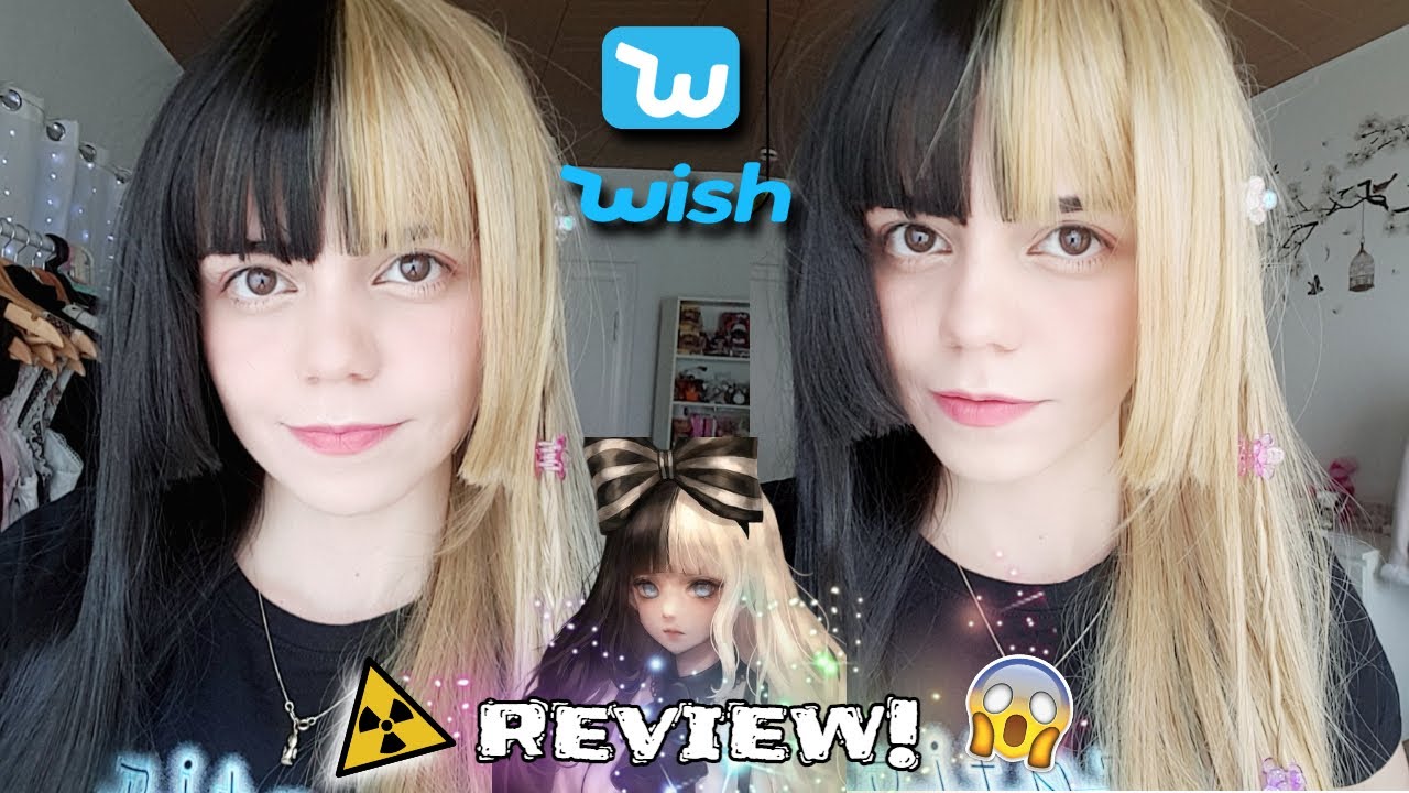 Testando Peruca Metadinha do Wish 🛍 Cor Loira e Preta Longa