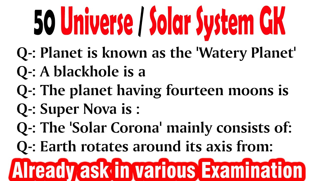 50 Geography GK Questions and Answer Universe / Solar System Gk Geography for all competitive exams