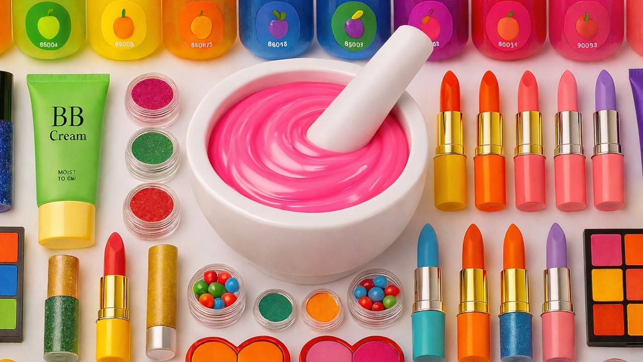 Satisfying Slime ASMR 🌈 DIY How To Make Glossy Slime Mixing Makeup Lip Balm Glitters Old Slime