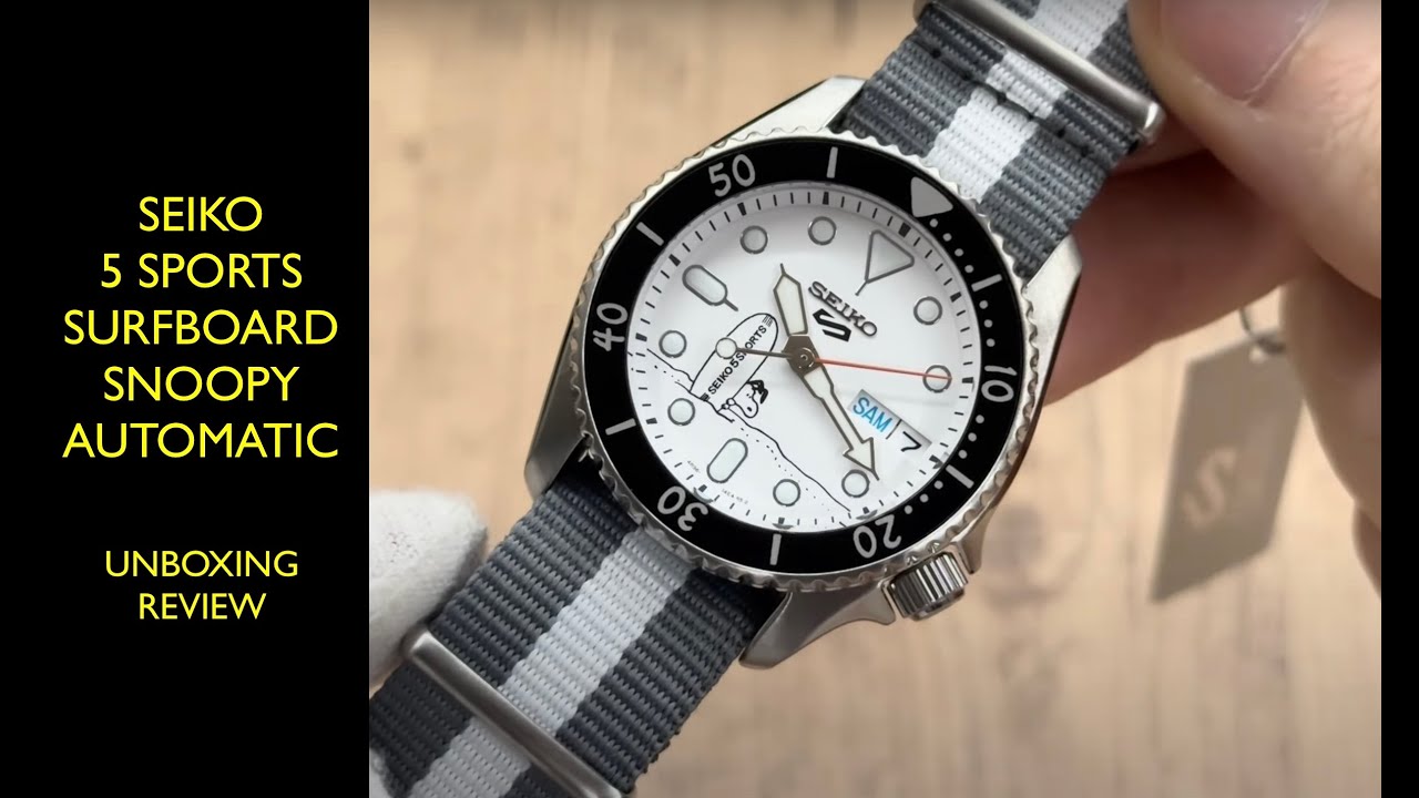 Seiko 5 Sports Surfboard Snoopy Limited Edition Automatic SRPK25 Watch | Review Valjoux Relogios
