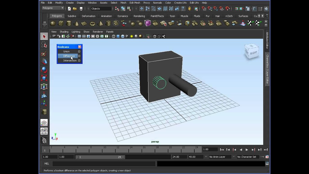 Autodesk Maya Poligonos Operaciones booleanas.mov