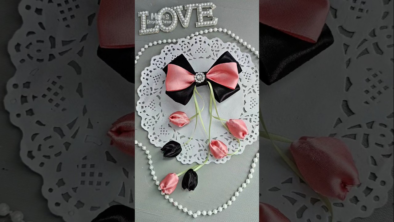 DIY Black & Pink Ribbon Bow 🎀 Handmade Hair Clip Tutorial #shortsviral #shorts #diy  #ribboncrafts