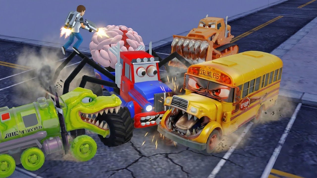 BUS KUNING MONSTER BERWAJAH SERAM 😱🚌 | Yuta & Mio Melawan Mobil Monster!