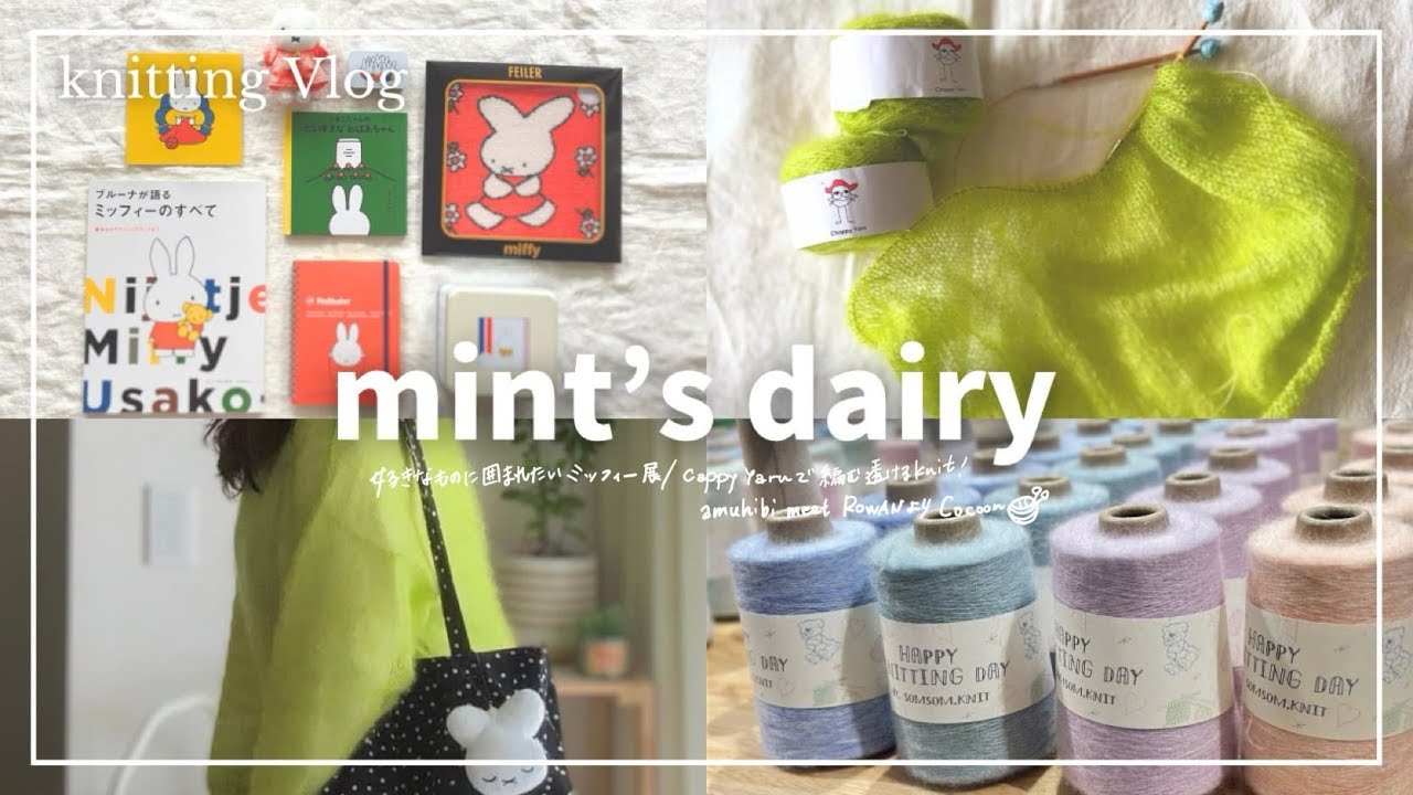 【Vlog】好きなものに囲まれたミッフィー展🐰／ChappyYarnで編む透けるニットCocoon 🧺amuhibi meats ROWAN／編みもの好き主婦の日常🧶  knitting diary