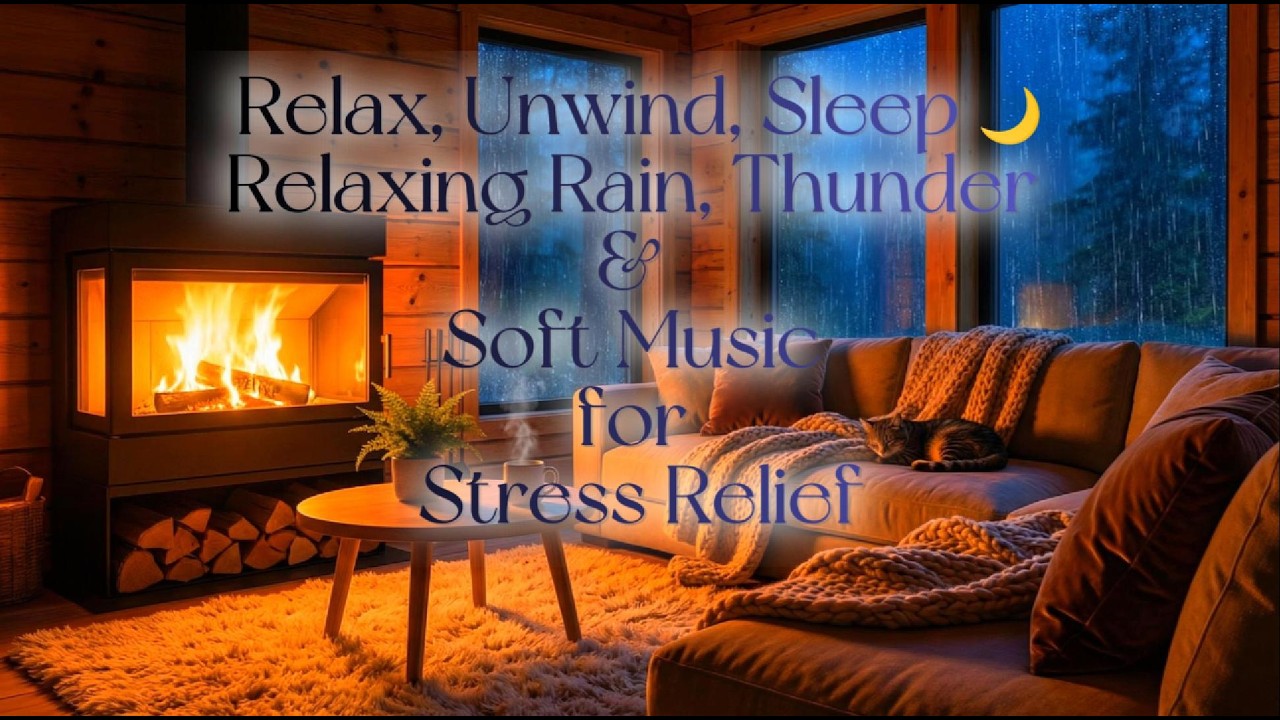 Deep Sleep Ambience ⛈️ Rain, Thunder & Gentle Music for Stress Relief