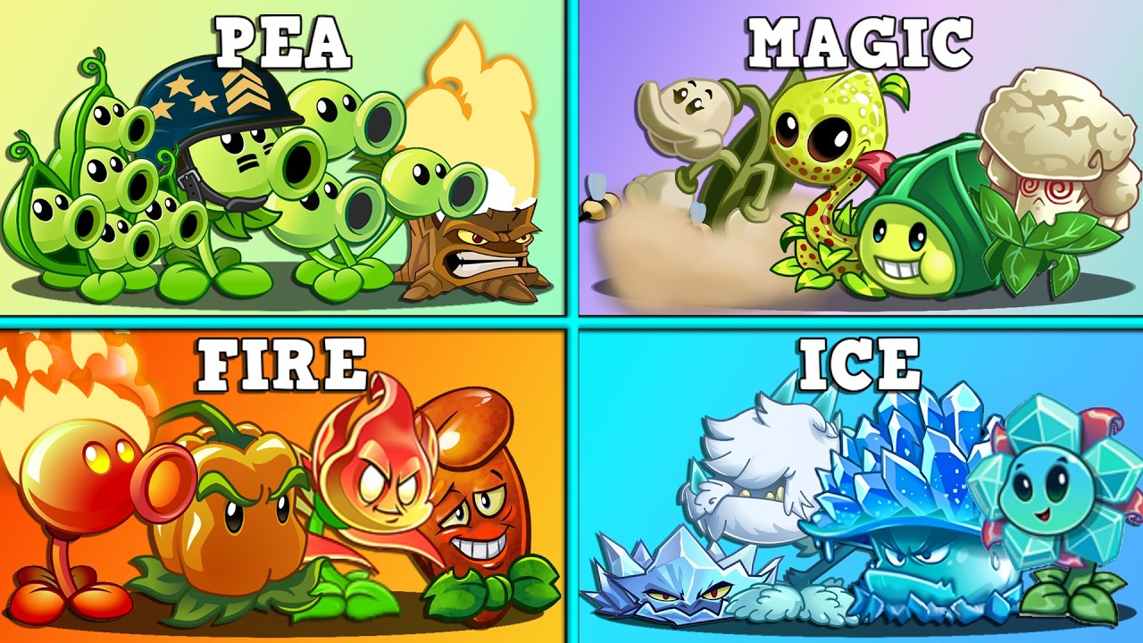 PEAS x MAGIC x FIRE x ICE Teams Plant PVZ 2 Battlez - Who Will Win?