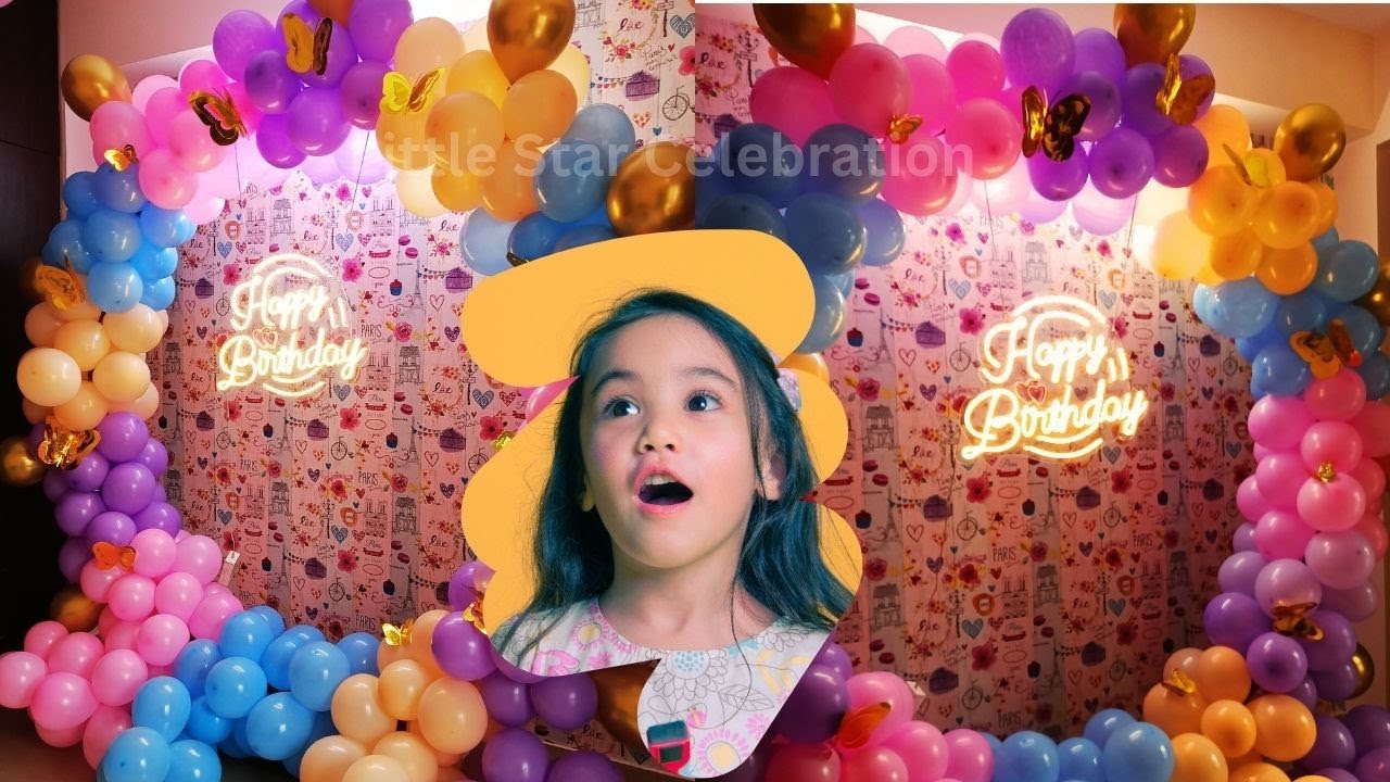 Multicolor ring birthday decoration at home | Pastel balloons decoration | Little Star Celebration