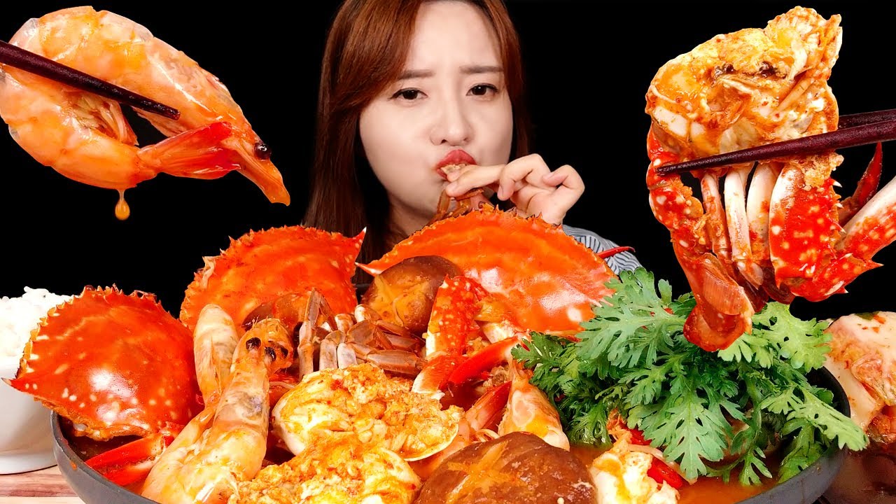 приготовление МУКБАНГ :) острое рагу из синего краба (Ккотге-тан) | bokyoung