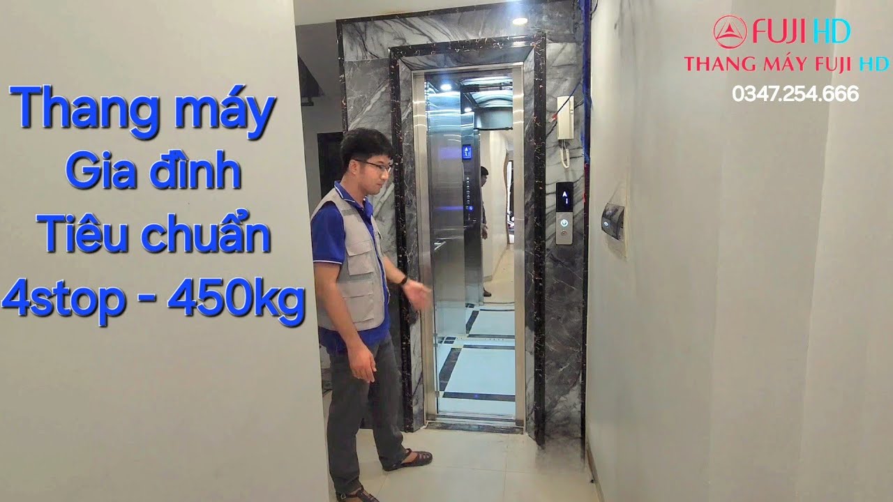 Review chi tiết Thang máy gia đình tiêu chuẩn 4stop 450kg | khung thép vách PVC
