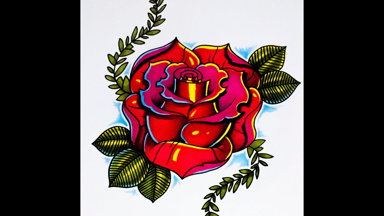 How to draw a Rose New Skool tattoo style PART 2