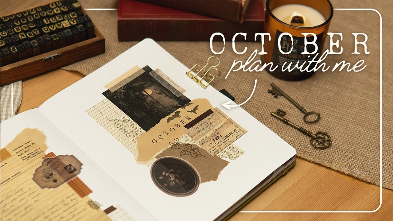 🕯️October 2023 Bullet Journal Plan With Me ✍🏼 dark academia scrapbook style 📜