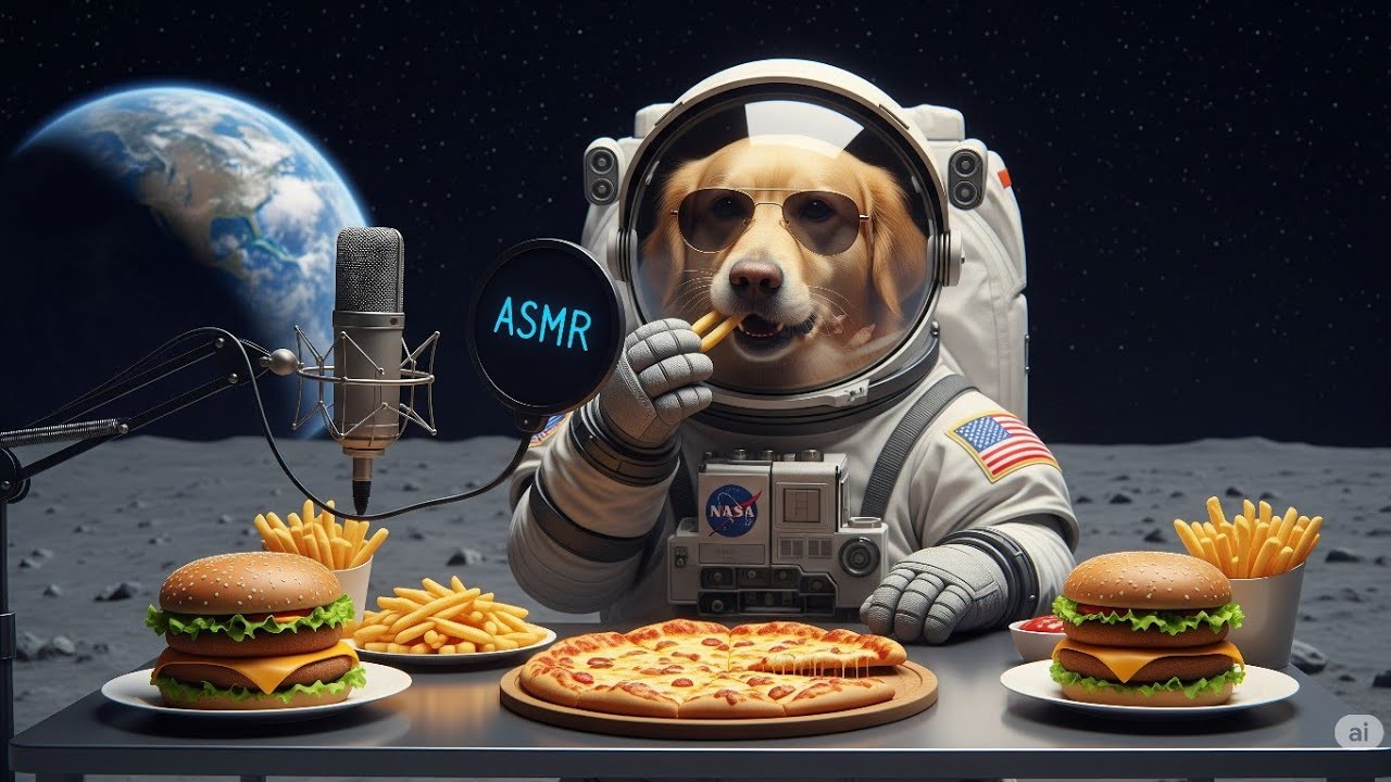 ASMR Dog Eats Fast Food on the Moon 🌕🍔 | Ultra Realistic Sounds to Tingle Your Brain