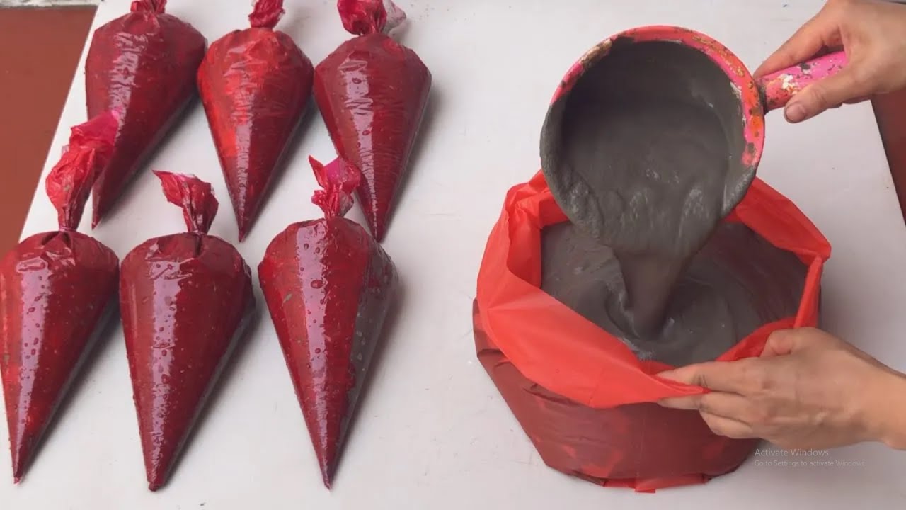 Amazing , Ideas For Making Flower Pots From Plastic Bags And Cement + Sand  . Decorate Your House .
