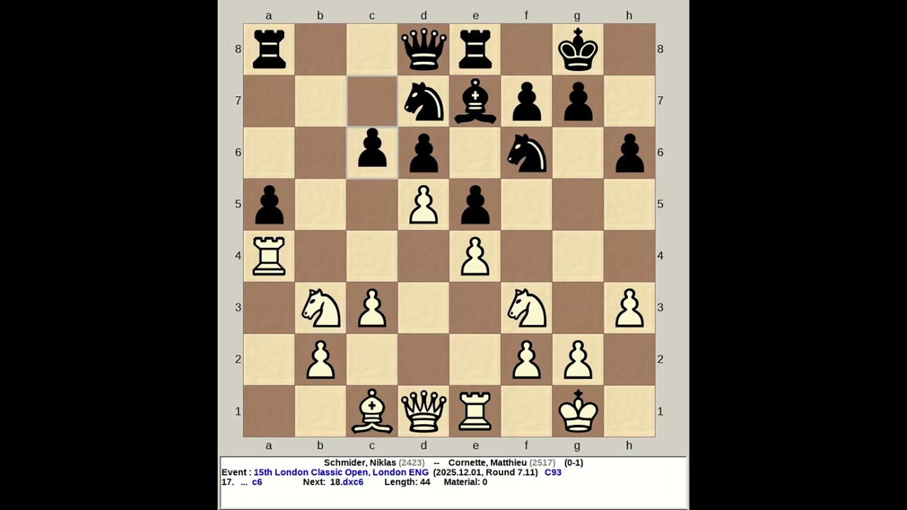 Schmider, Niklas vs Cornette, Matthieu | 15th London Classic Chess Open 2025, England