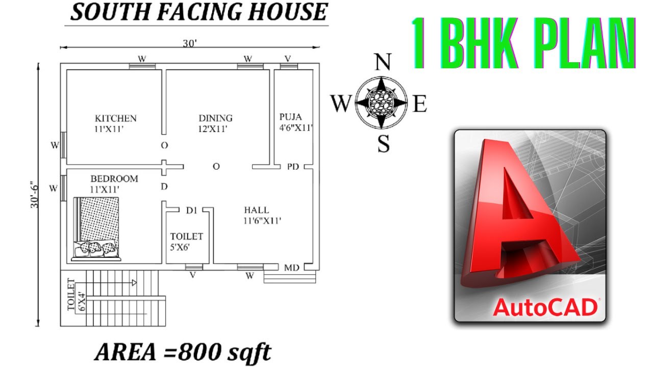 800 SFT 1BHK plan || Auto CAD || Telugu
