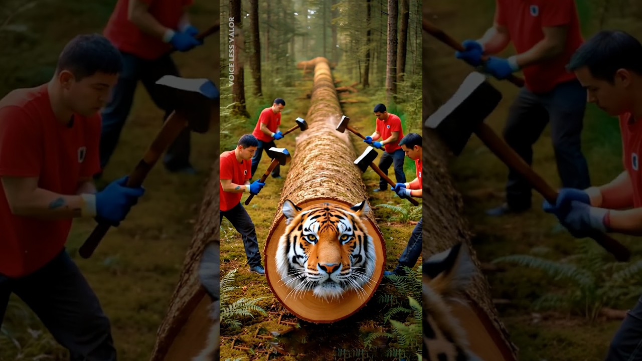 Unbelievable Rescue! Tiger Trapped in Giant Log 🐅😱 | #shorts #reels #animalrescue