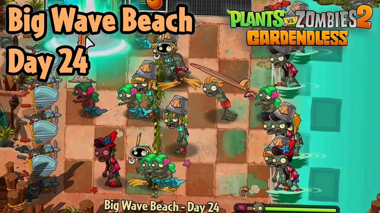 Big Wave Beach - Day 24 [PC] (Hardest difficulty) | Plants vs Zombies 2 Gardendless