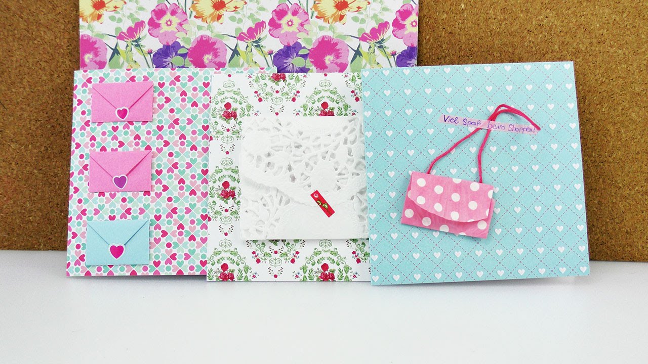 3 Karten mit Umschlägen für Gutscheine & Geldgeschenke | Tolle DIY Geburstagskarten