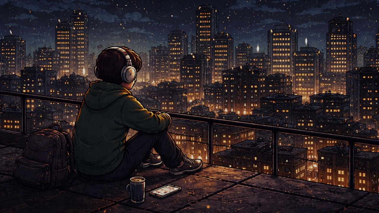 Rooftop Night Chill ☔ Lofi Jazz Rain Ambience for Study, Focus & Sleep
