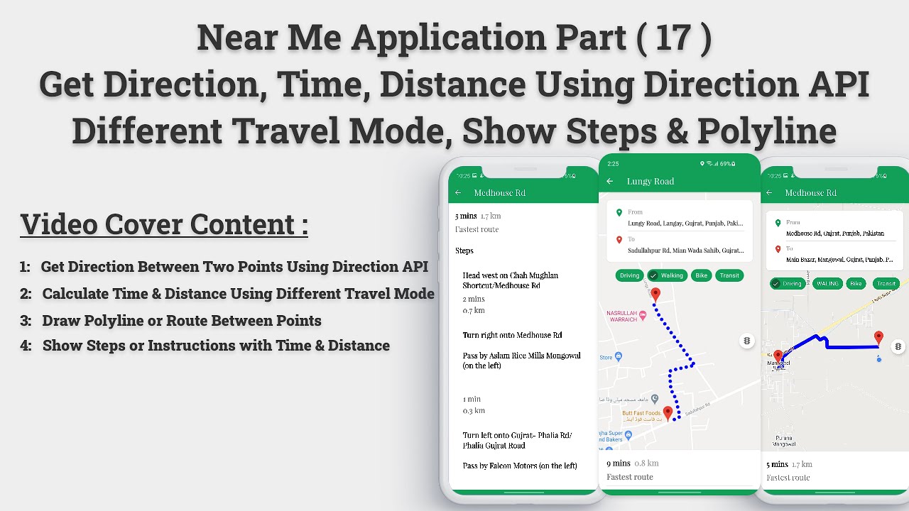 Near Me| Get Direction, Time, Distance also Draw Route & Step Using Direction API  in JAVA Part (17)