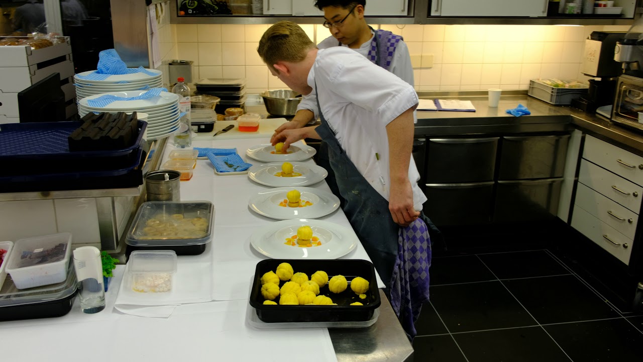 Busy kitchen at restaurant Ciel Bleu in Amsterdam, The Netherlands