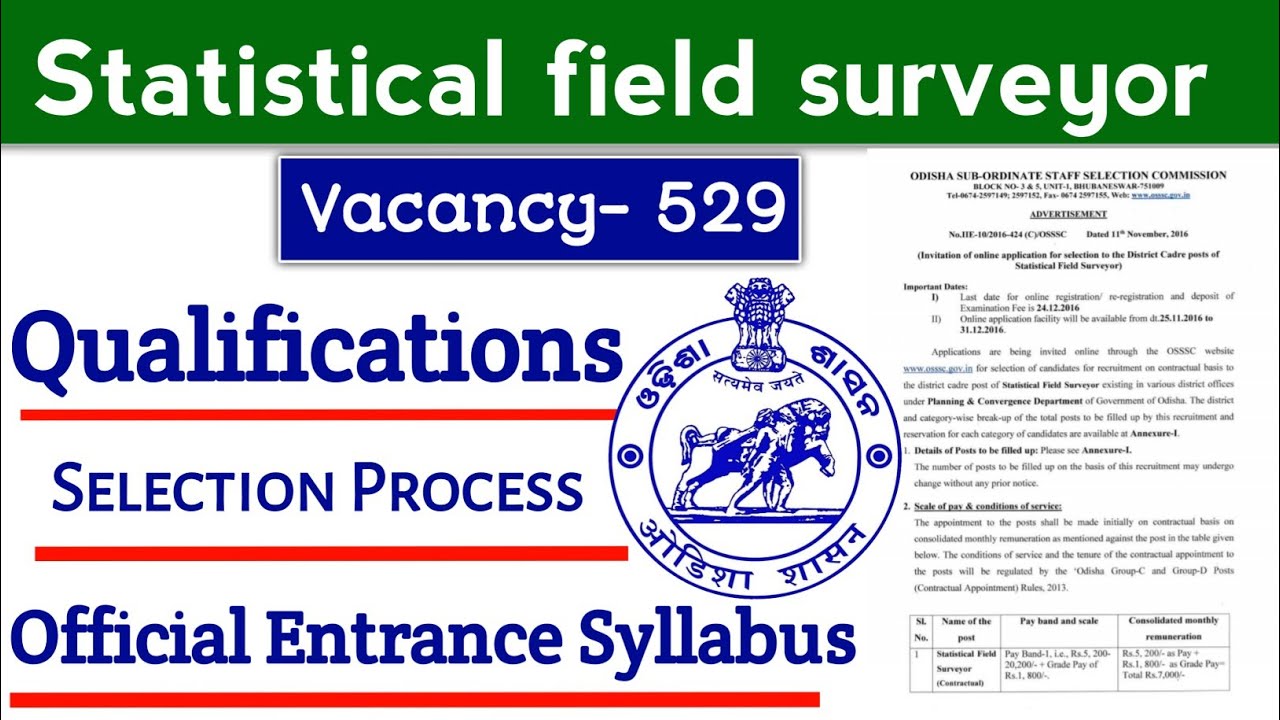 Statistical field surveyor (SFS) || POST - 529 || Details about Eligibility and Selection process ||