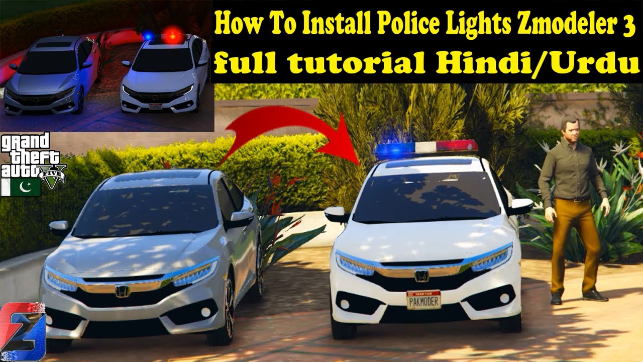 How To Install Police Lights From Any Car | ELS | Gta 5 Mods Zmodeler 3 Police Lights | Urdu Hindi |