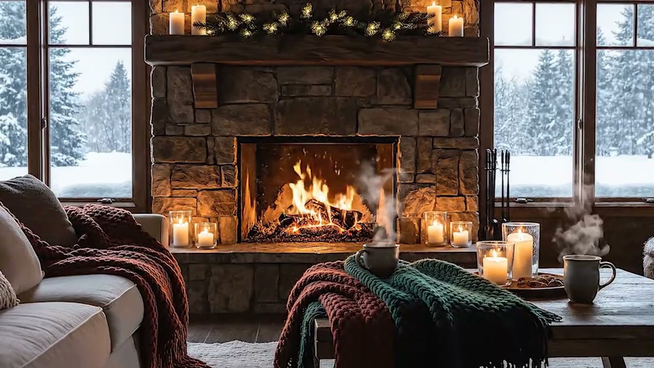 Cozy Winter Fireplace Ambience | Warm Crackling Fire & Calm Winter Vibes 🔥❄️