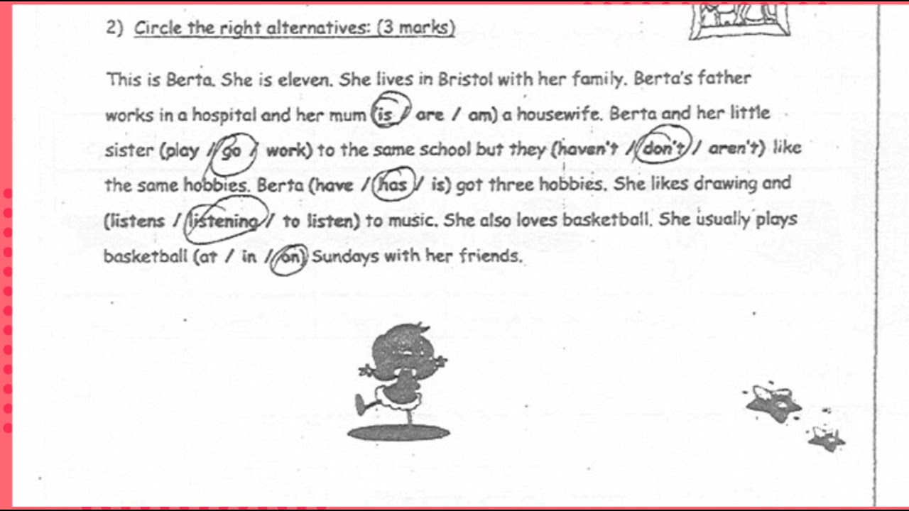 correction devoir anglais 7ème. 1