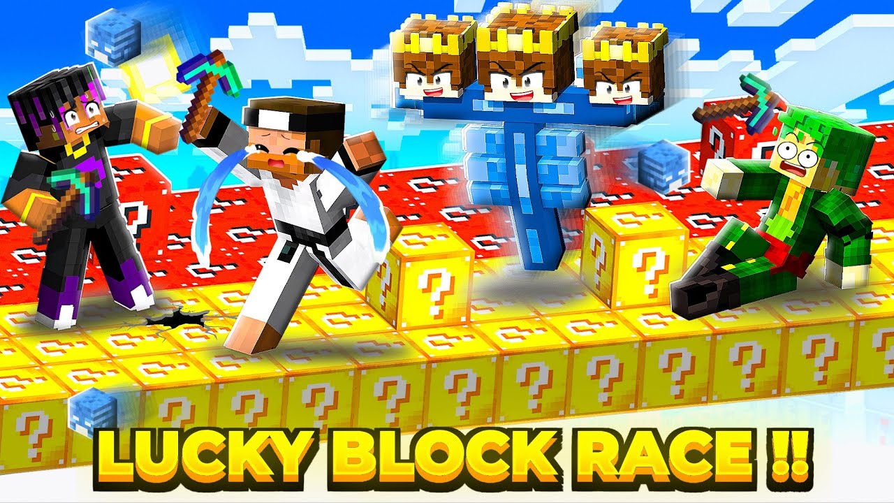 I SECRETLY TRANSFORMED INTO MOBS IN LUCKY BLOCK RACE 😂