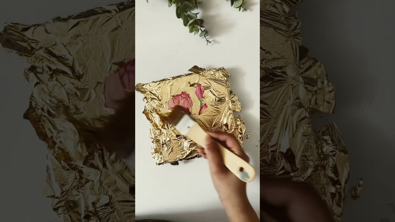 Gold leaf tutorial | how to use gold leaf on canvas| #goldleafart #tulips #art
