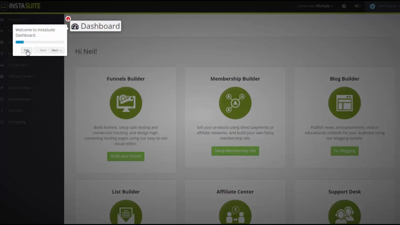 InstaSuite 2.0 - Overview of Dashboard