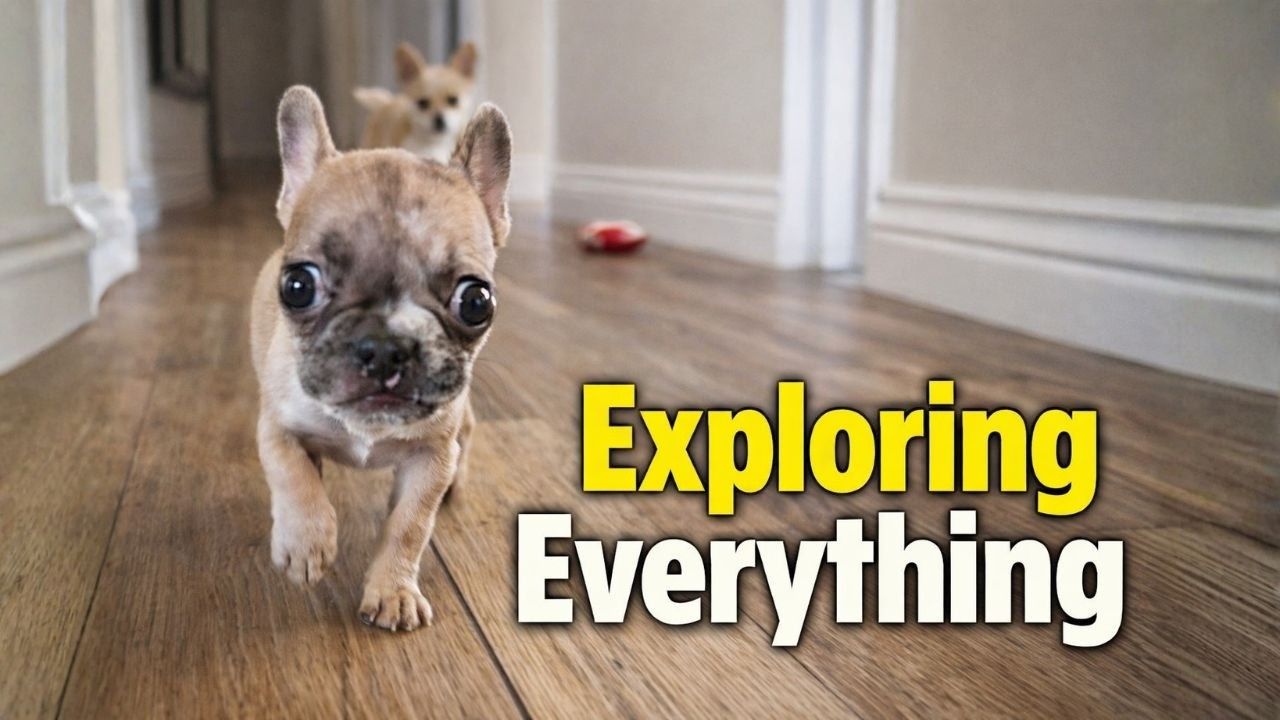 Silly Tiny Frenchie Runs Down the Hallway Exploring Everything 😂🐶