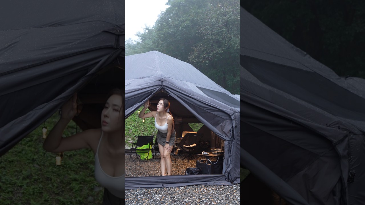 ☔️ Кемпинг под дождем в новой супер-роскошной надувной палатке #кемпинг #надувнаяпалатка
